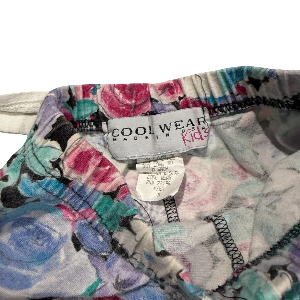 Vintage Cool Wear Kids Floral Shorts Set White‎ Swing Top Purple Pink 4/6X USA